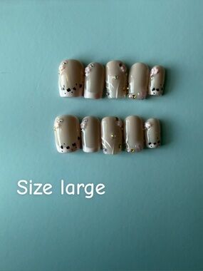 Neutral Beige Decorative False Nail Set with Rhinestones - Brand: